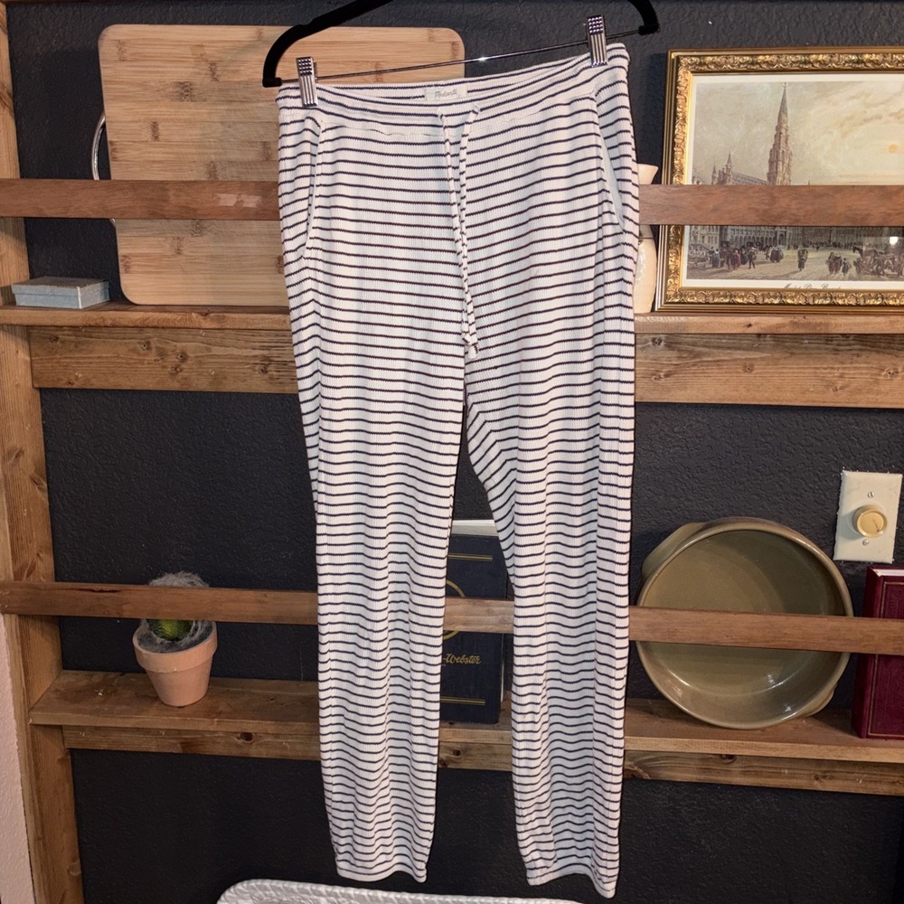 Madewell Cozy Striped PJ Lounge Ribbed Stretchy Pants Pockets Joggers